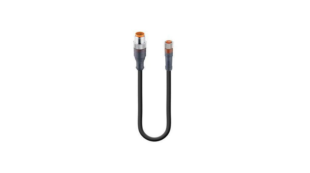 Cordset, M12 Plug - M8 Socket, 3 Conductors, 2m, IP65, Black
